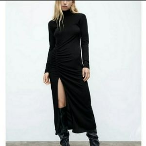 Nwt ZARA mock neck stretch rouched dress L